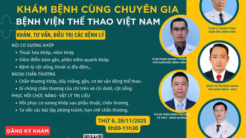 THÔNG BÁO LỊCH KHÁM CHUYÊN GIA ĐẾN TỪ BỆNH VIỆN THỂ THAO VIỆT NAM