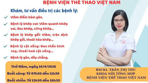 THÔNG BÁO LỊCH KHÁM BỆNH CÙNG CHUYÊN GIA BỆNH VIỆN THỂ THAO VIỆT NAM VÀO NGÀY 16/4/2026