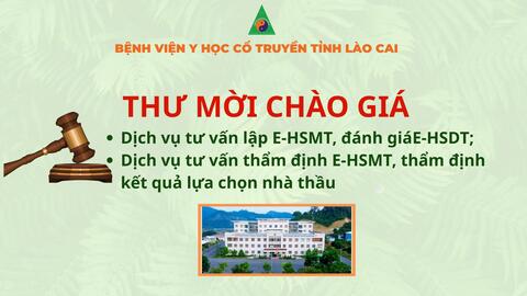 THƯ MỜI CHÀO GIÁ Dịch vụ tư vấn lập E-HSMT, đánh giá E-HSDT; Dịch vụ tư vấn thẩm định E-HSMT, thẩm định kết quả lựa chọn nhà thầu