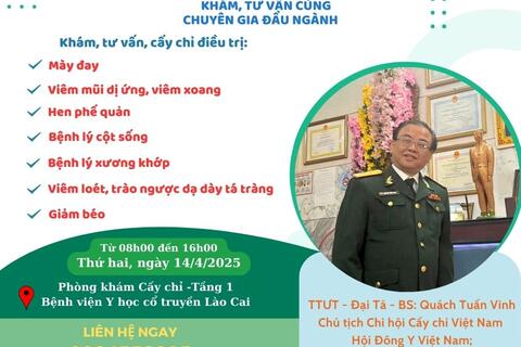 THÔNG BÁO LỊCH KHÁM CHUYÊN GIA NGÀY 14/4/2025