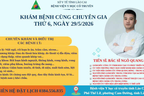 THÔNG BÁO LỊCH KHÁM BỆNH CÙNG CHUYÊN GIA NGÀY 29/5/2026