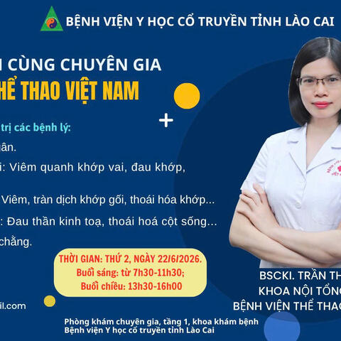 LỊCH KHÁM BỆNH CÙNG CHUYÊN GIA BỆNH VIỆN THỂ THAO VIỆT NAM VÀO NGÀY 22/6/2026